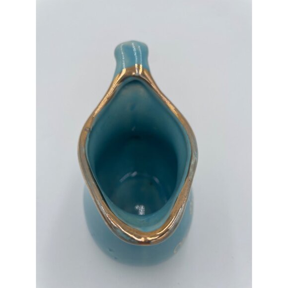 Vintage Blue Ceramic Pitcher With Gold Accents & Hawthornes General Store Miras - Picture 7 of 7
